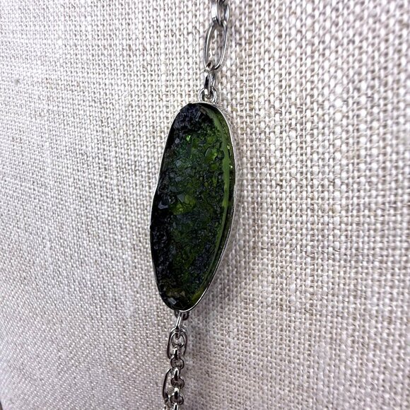 Chicos Womens Green & Silver-Tone Double Strand Chain Necklace Elegant Piece - Picture 4 of 6